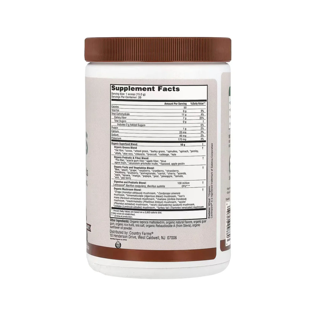 Country Farms, Super Greens, Fórmula alcalinizante, Chocolate`` 300 g (10,6 oz)