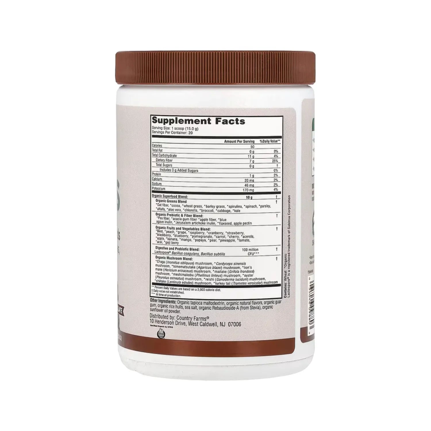 Country Farms, Super Greens, Fórmula alcalinizante, Chocolate`` 300 g (10,6 oz)