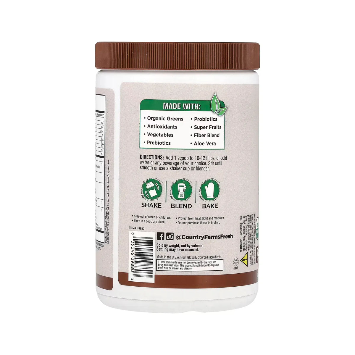 Country Farms, Super Greens, Fórmula alcalinizante, Chocolate`` 300 g (10,6 oz)