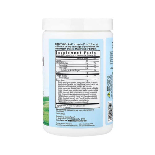 Country Farms, Colágeno y verduras de hoja verde, Sin sabor, 300 g (10,6 oz)