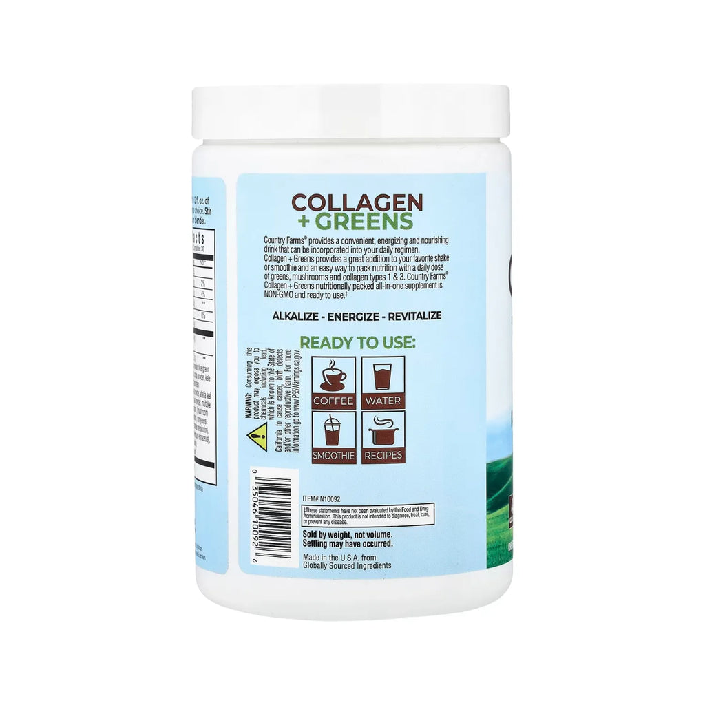 Country Farms, Colágeno y verduras de hoja verde, Sin sabor, 300 g (10,6 oz)