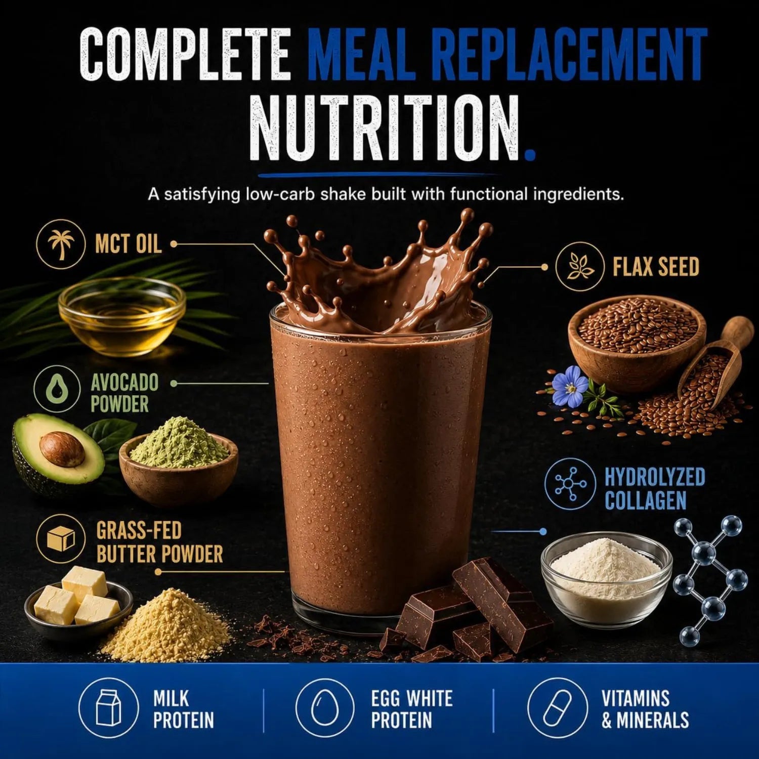 Keto Science, Batido Cetogénico Para Comidas Sabor Crema de chocolate 581 g (20,49 oz)