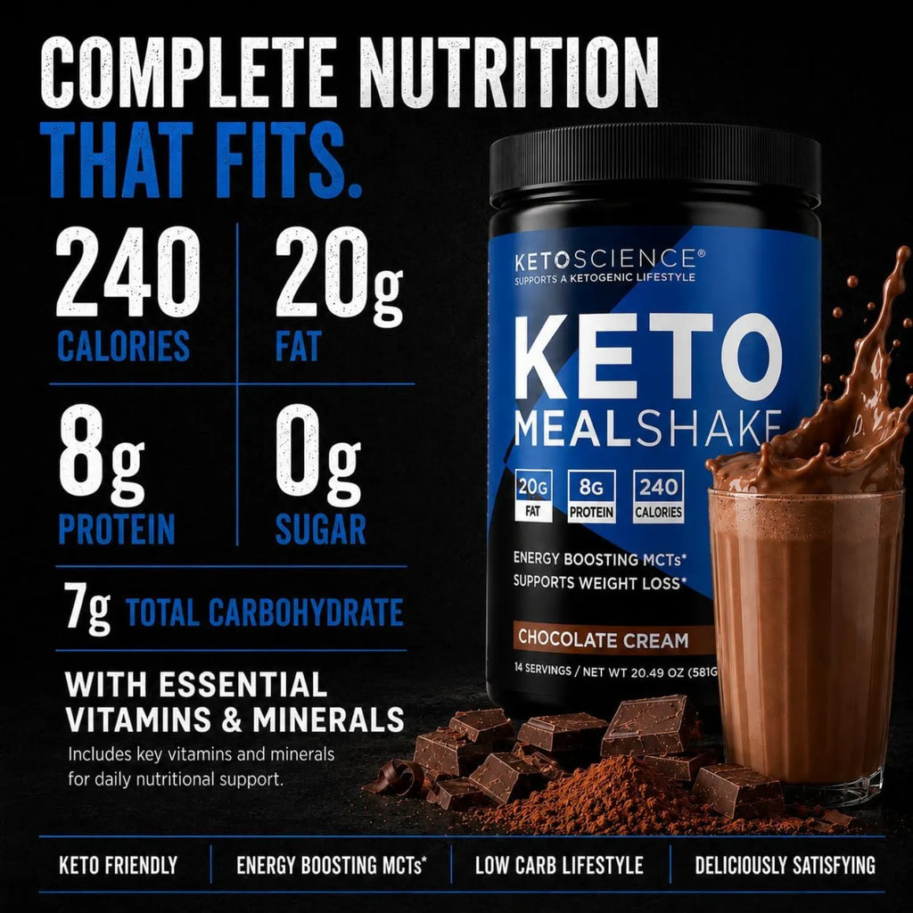 Keto Science, Batido Cetogénico Para Comidas Sabor Crema de chocolate 581 g (20,49 oz)