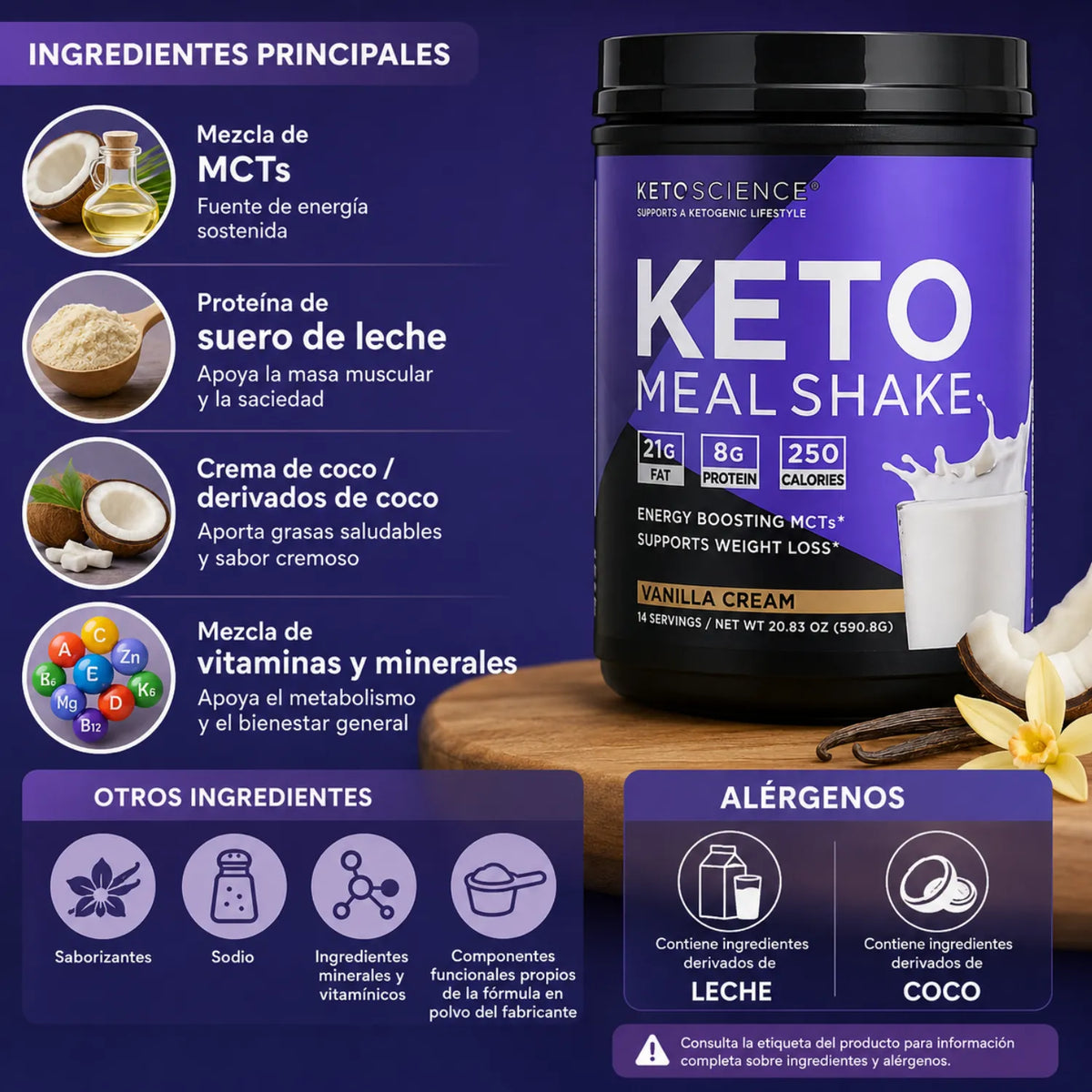 Keto Science Batido cetogénico Crema de vainilla 590.8 g (20,83 oz)