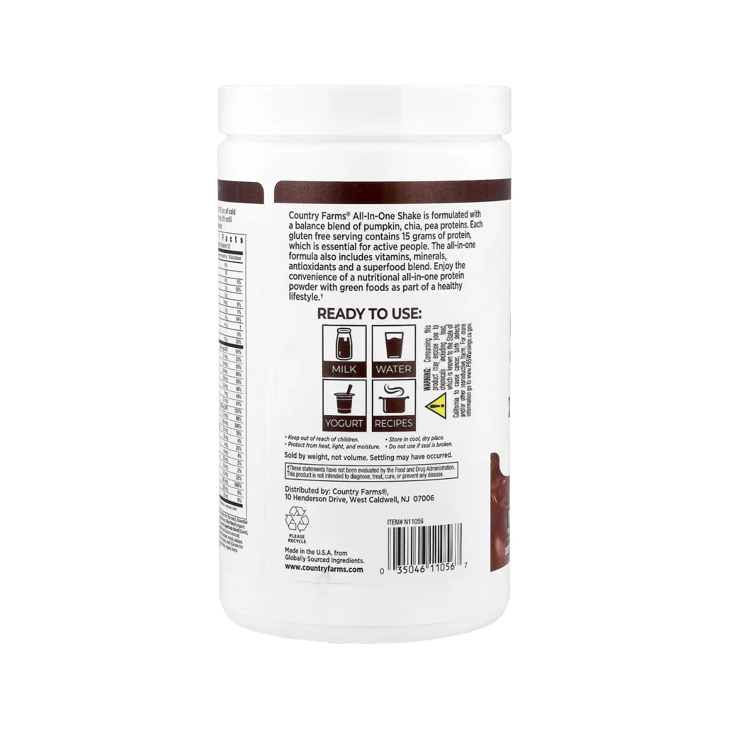 Country Farms Super Shake Todo En Uno Sabor Chocolate 12.48 oz