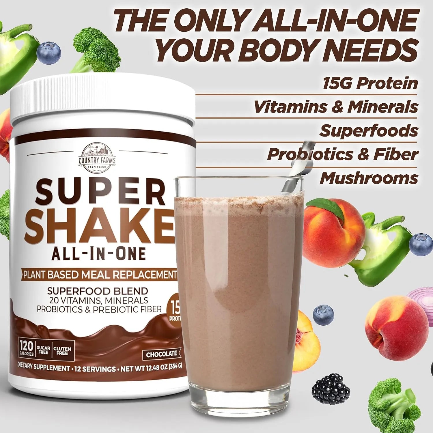 Country Farms Super Shake Todo En Uno Sabor Chocolate 12.48 oz