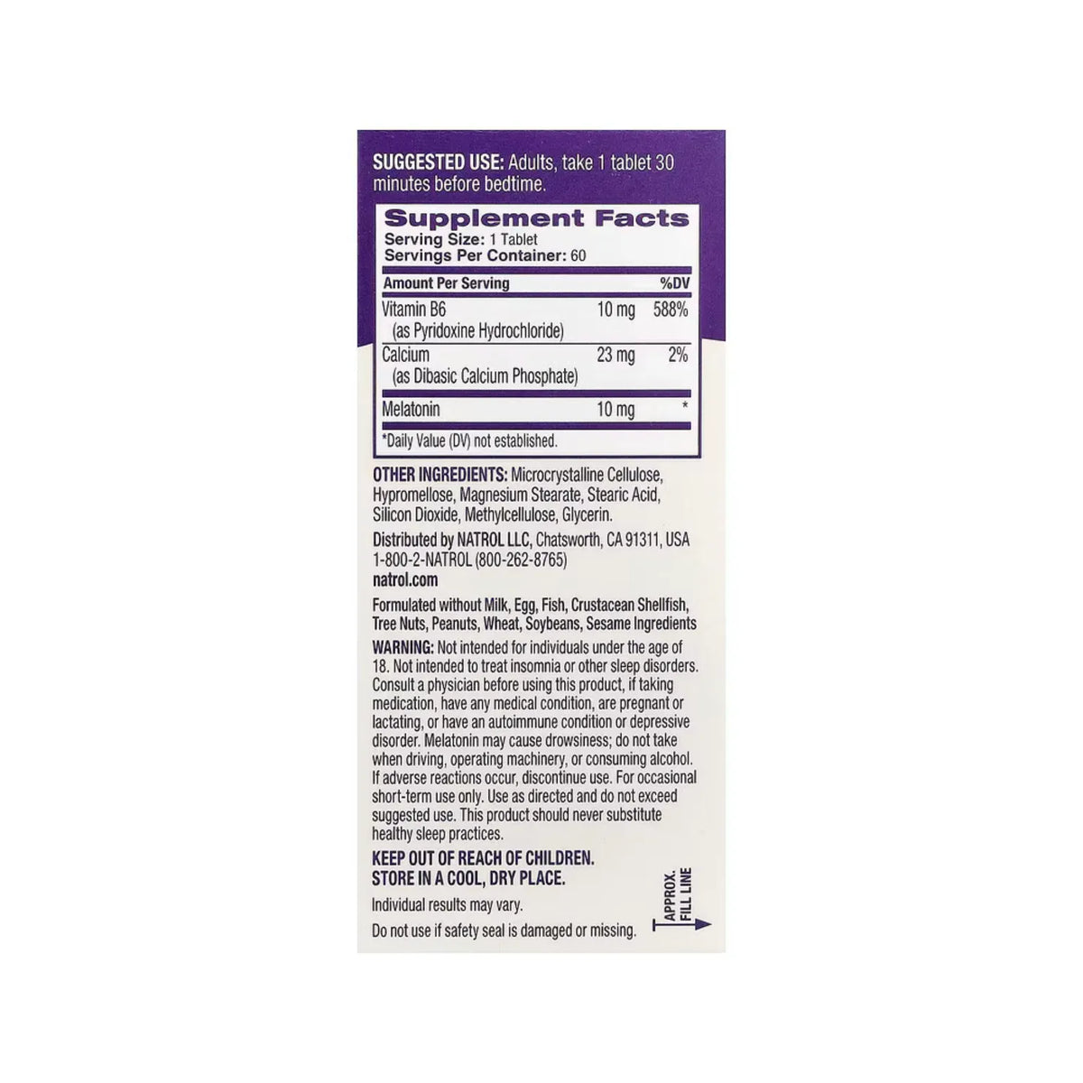 Natrol Melatonina  Liberación Prolongada 10mg Con 60 Tabletas