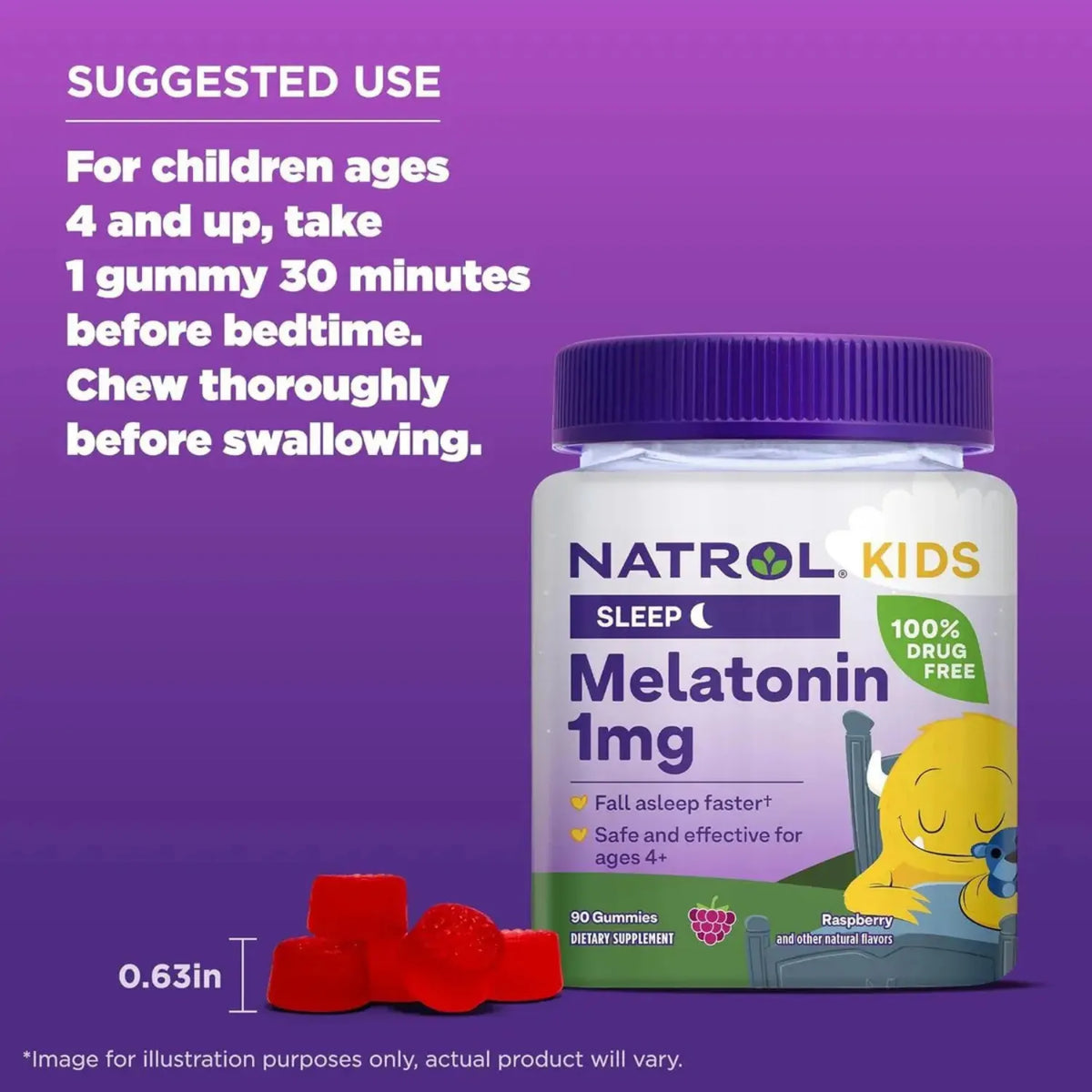 Natrol Kids Melatonina 1 Mg Para Niños Descanso y Relajación 90 Gomitas Sabor Frutos Rojos