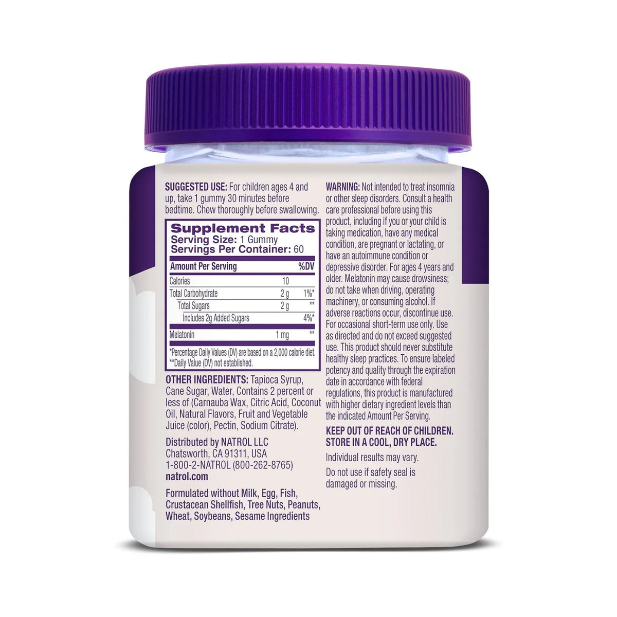 Natrol Kids Melatonina 1mg 60 Gomitas Sabor Frambuesa