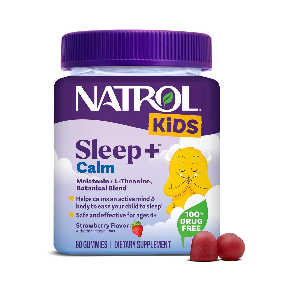 Natrol Kids Sleep+Calm Melatonina Y L-Teanina Con 60 Gomitas Sabor Fresa