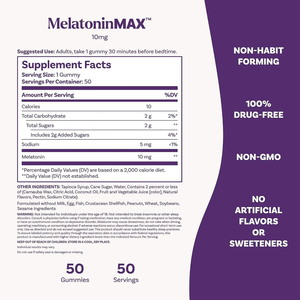 Natrol Melatonina Max 10mg 50 Gomitas