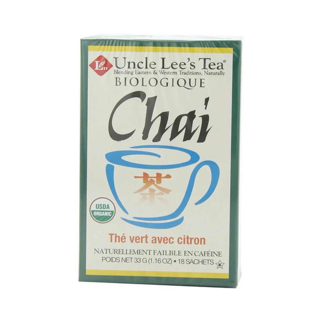 Uncle Lee's Tea | Organic Chai Green Tea with Lemongrass | 18 Bolsitas | Té Verde Orgánico | Infusión Herbal