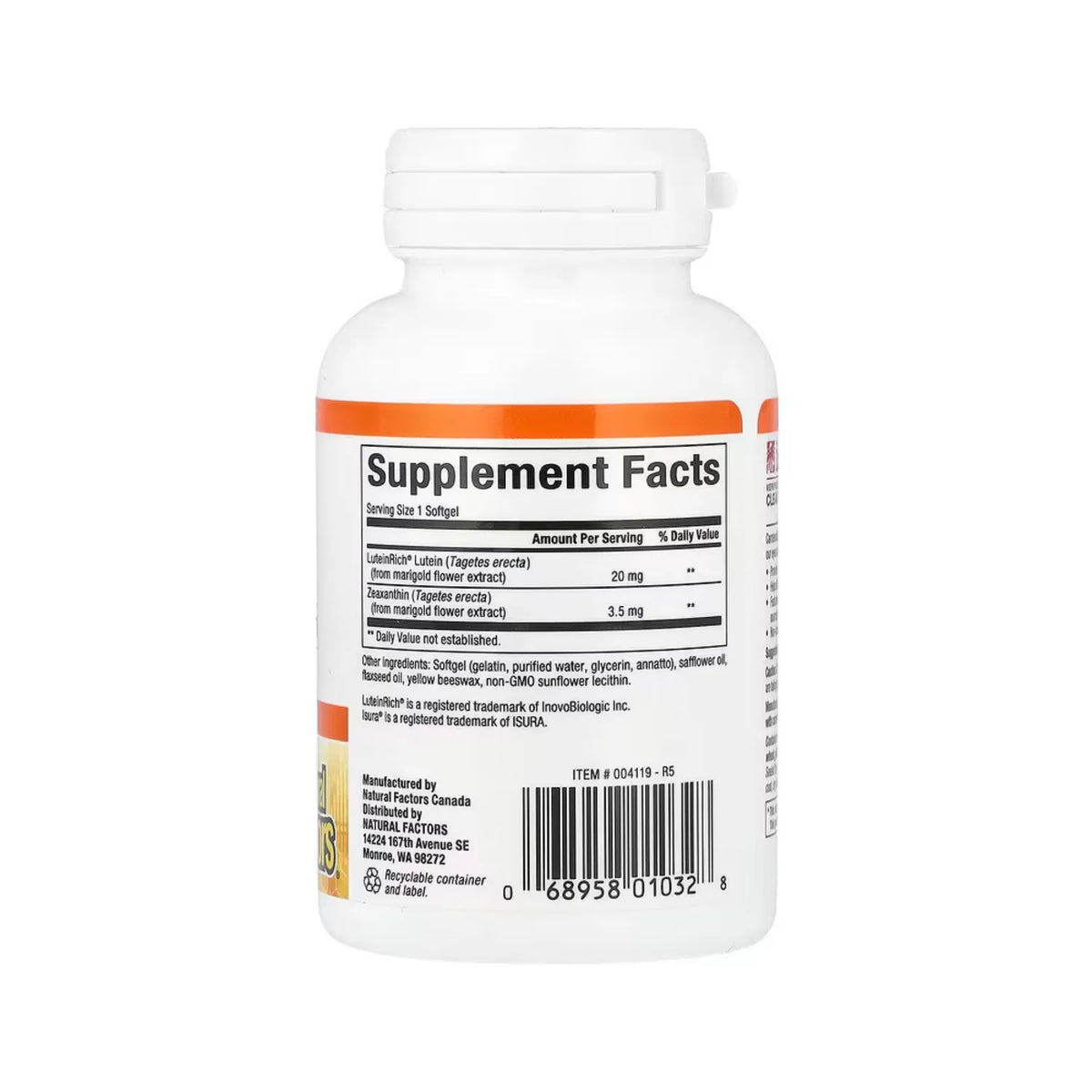 Natural Factors Lutein 20 mg 60 Cápsulas Blandas