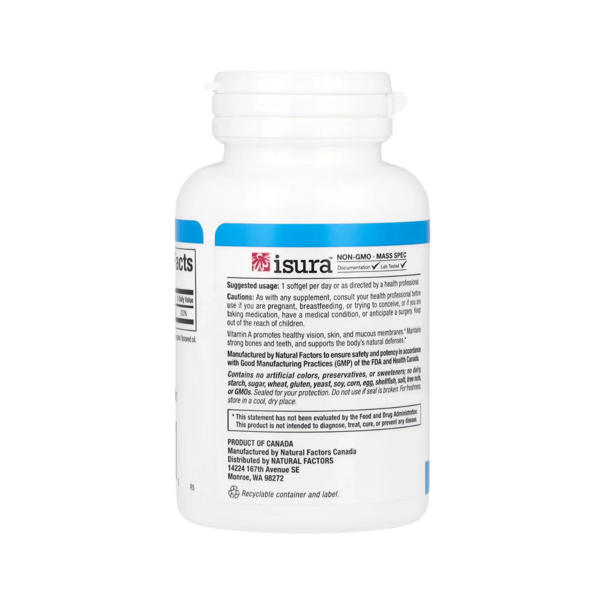 Natural Factors, Vitamina A, 3000 mcg (10.000 UI), 180 cápsulas blandas