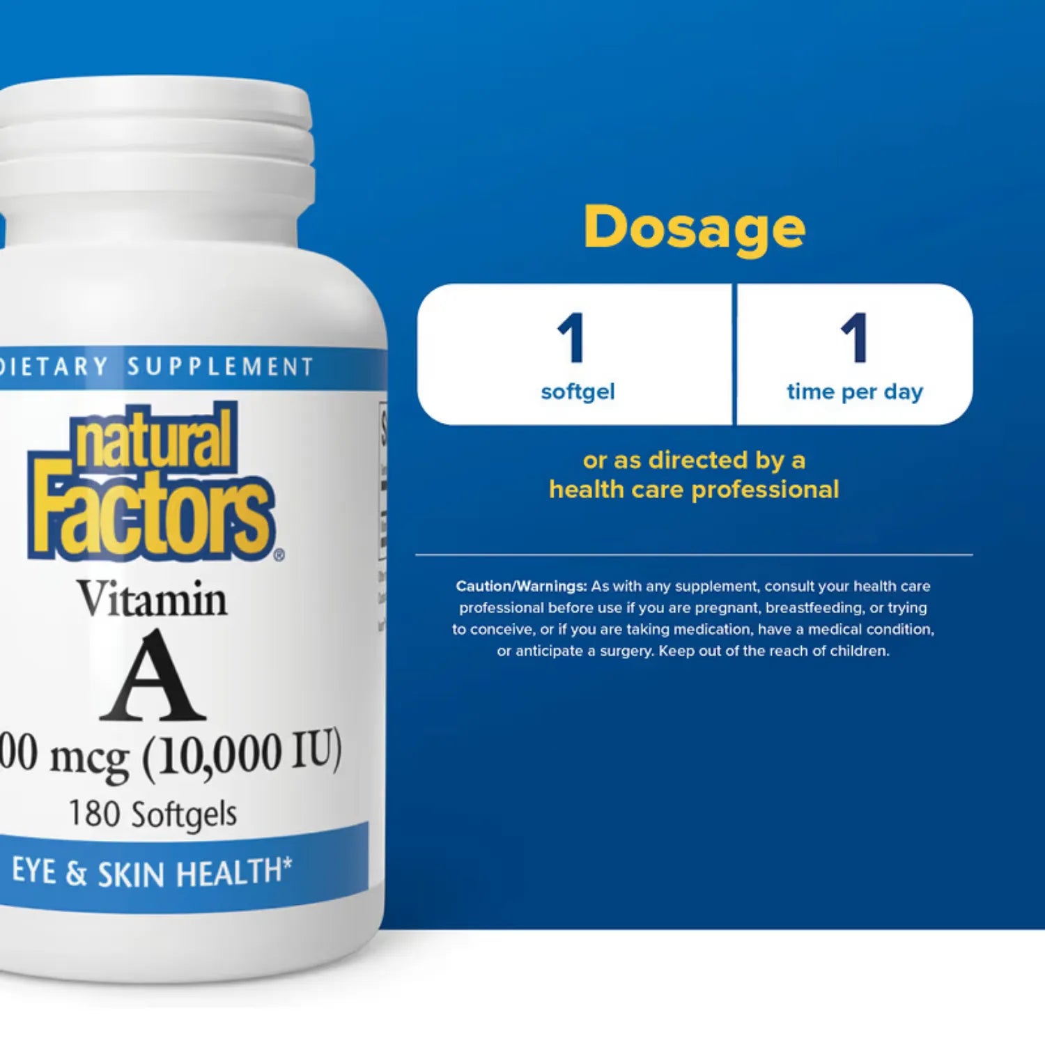 Natural Factors, Vitamina A, 3000 mcg (10.000 UI), 180 cápsulas blandas