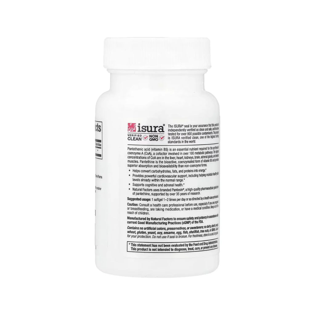 Natural Factors BioCoenzymated Vitamina B5 Pantetina 450 mg 60 Cápsulas Blandas