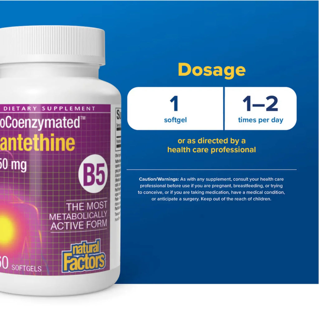 Natural Factors BioCoenzymated Vitamina B5 Pantetina 450 mg 60 Cápsulas Blandas