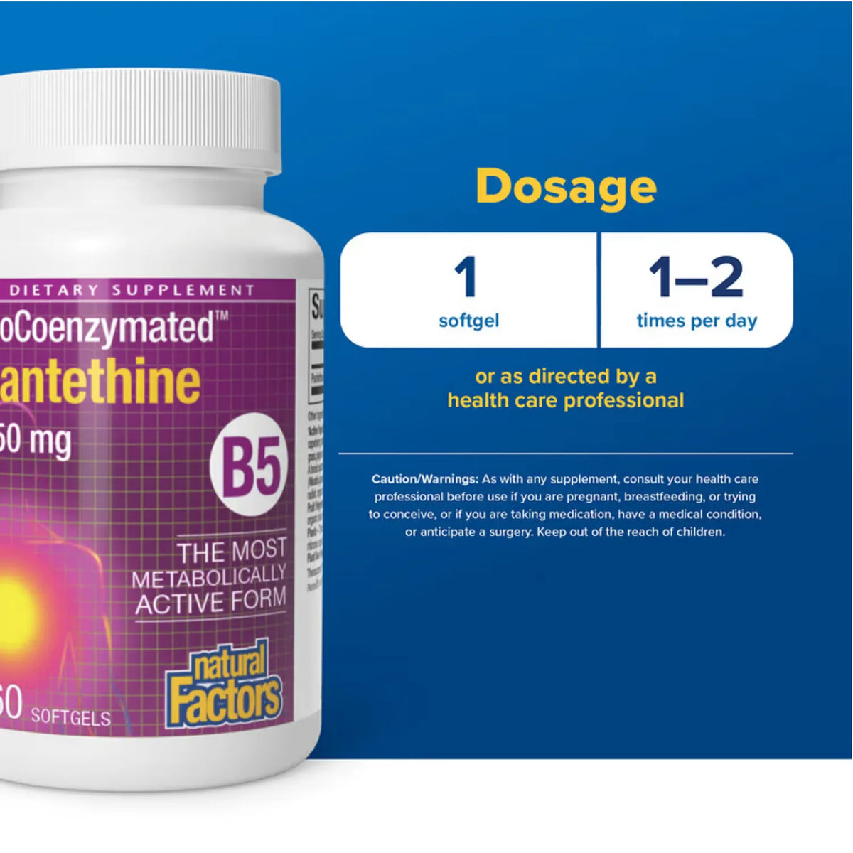 Natural Factors BioCoenzymated Vitamina B5 Pantetina 450 mg 60 Cápsulas Blandas
