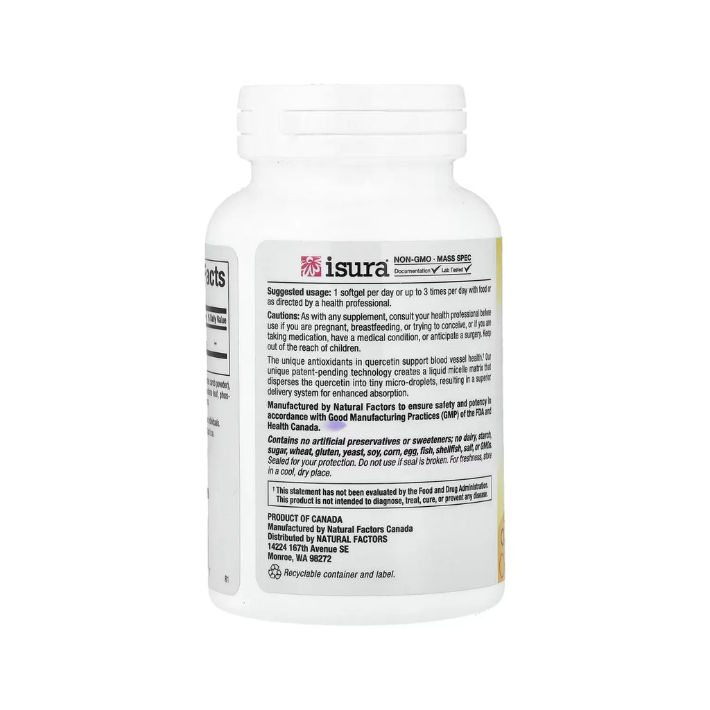 Natural Factors Matriz de Quercetina LipoMicel 250 mg 60 Cápsulas Blandas Con Contenido Líquido