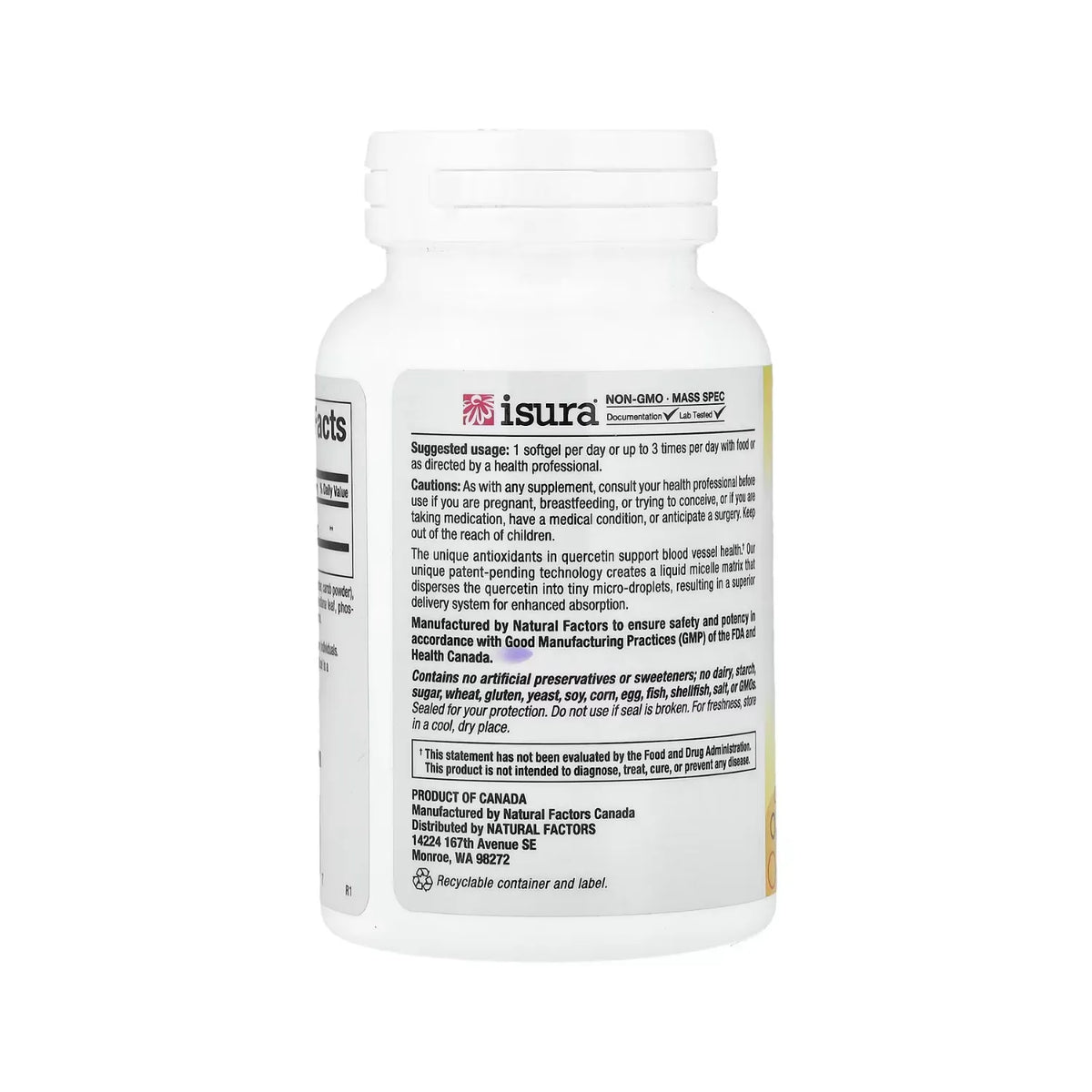 Natural Factors Matriz de Quercetina LipoMicel 250 mg 60 Cápsulas Blandas Con Contenido Líquido