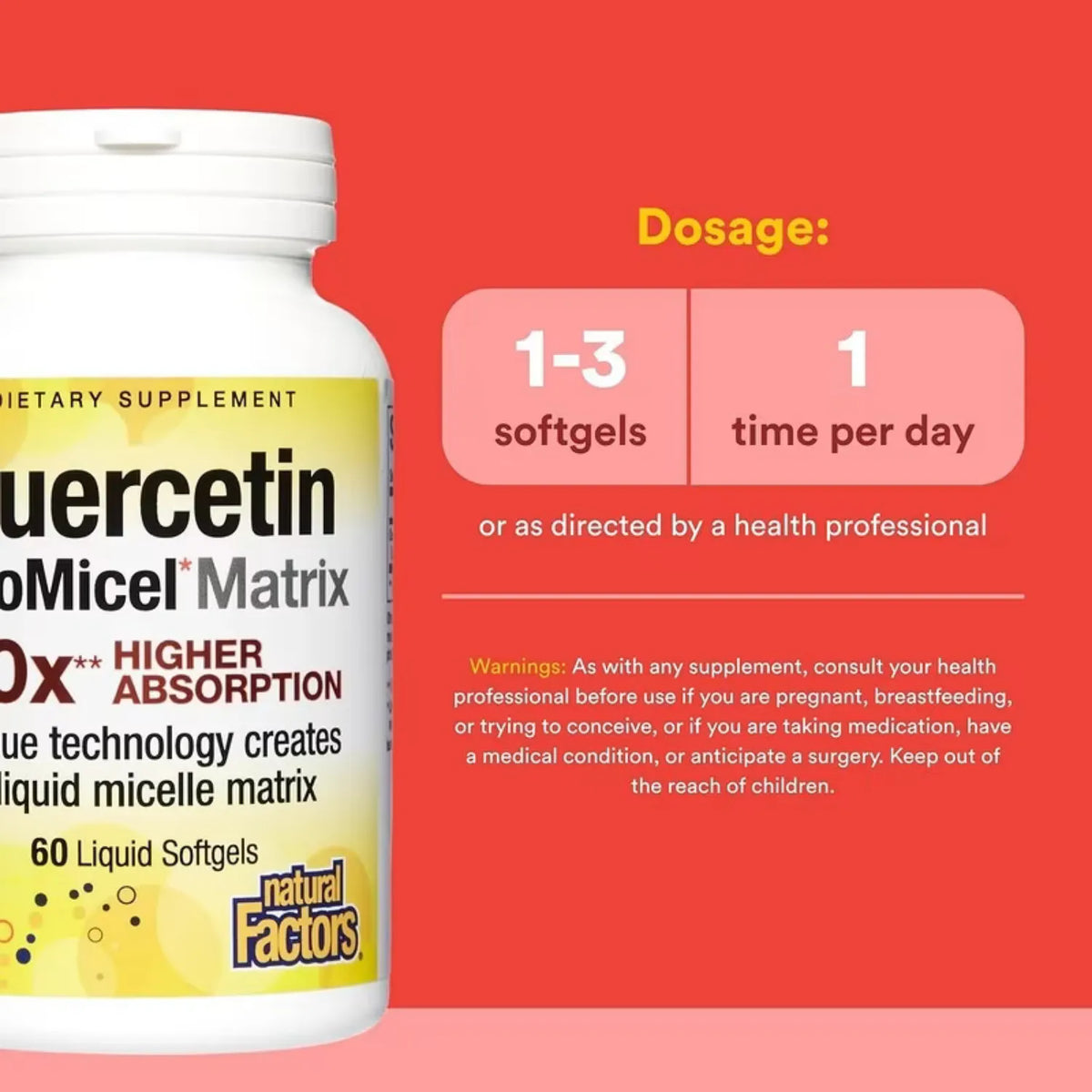 Natural Factors Matriz de Quercetina LipoMicel 250 mg 60 Cápsulas Blandas Con Contenido Líquido