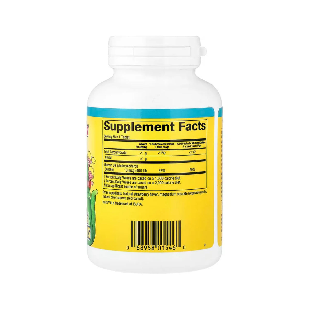 Natural Factors BigFriends Vitamina D3 Masticable Sabor Racimo de Bayas 10 mcg (400 UI) Con 250 Tabletas Masticables