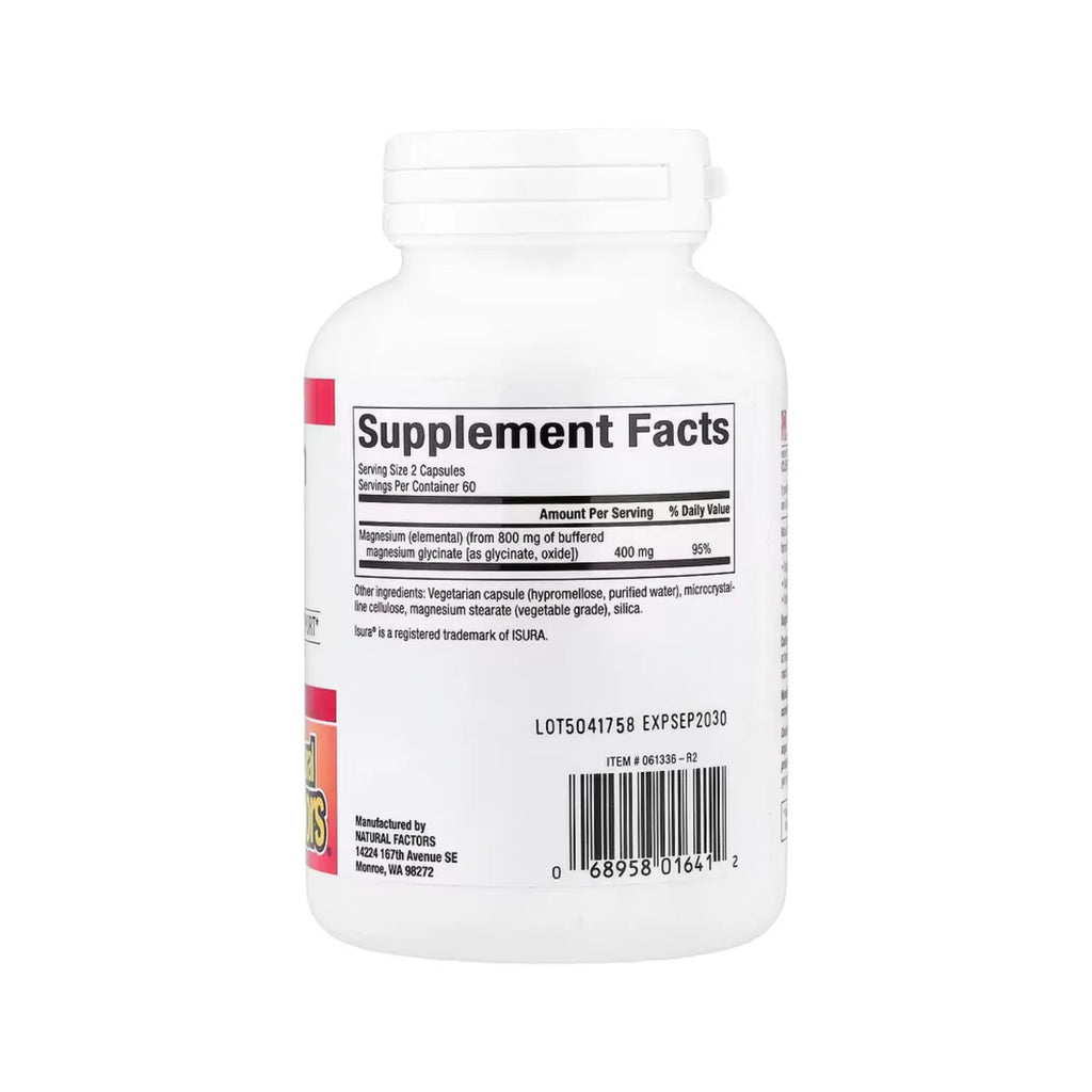 Natural Factors Magnesium Glycinate (400 mg por servicio) Con 120 Cápsulas