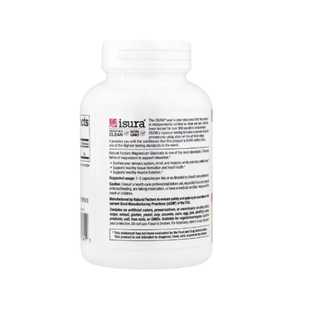 Natural Factors Magnesium Glycinate (400 mg por servicio) Con 120 Cápsulas