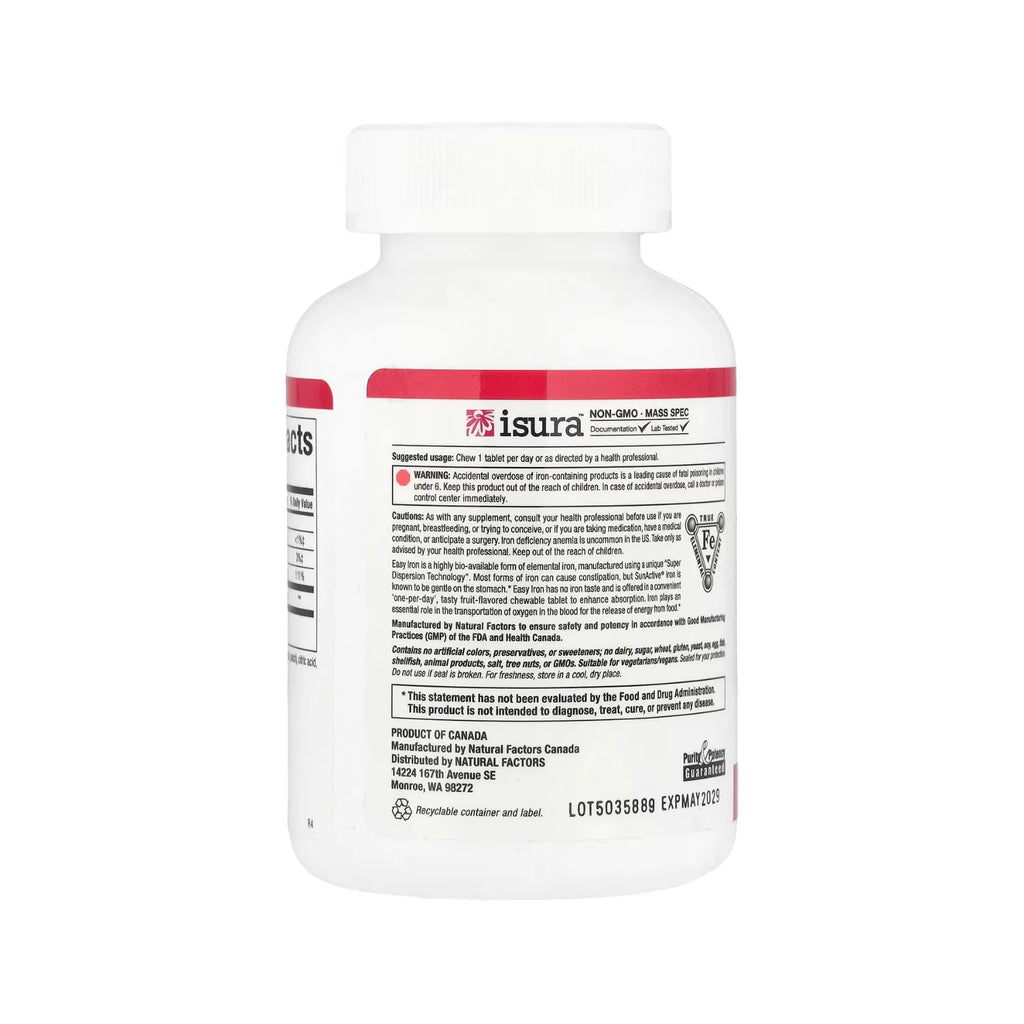 Natural Factors Easy Iron 20 mg Con 60 Tabletas Masticables