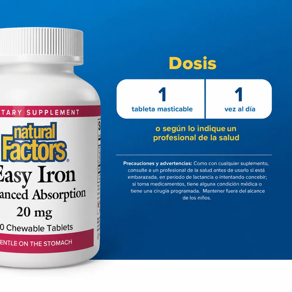 Natural Factors Easy Iron 20 mg Con 60 Tabletas Masticables