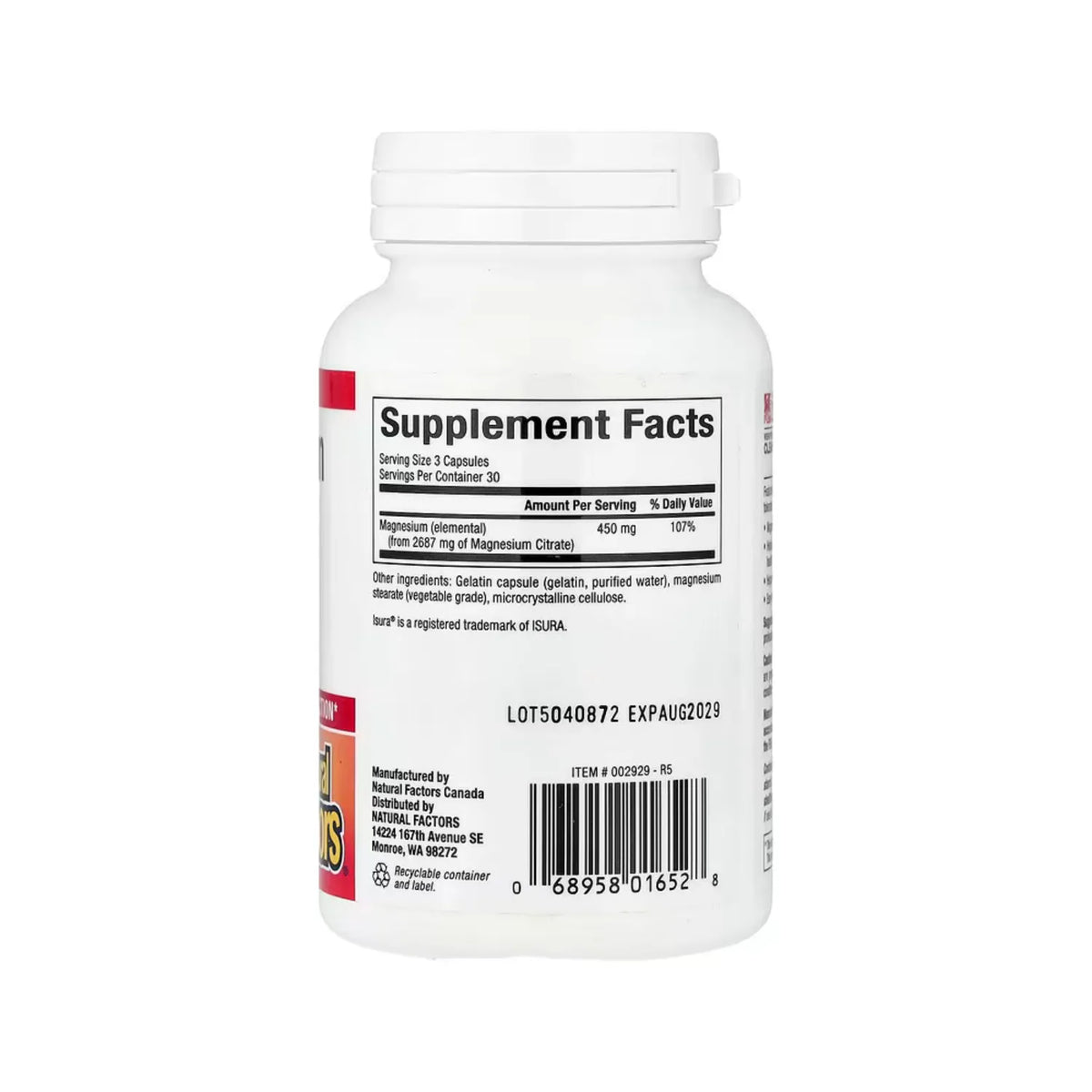Natural Factors Magnesium Citrate 450 mg Con 90 Cápsulas