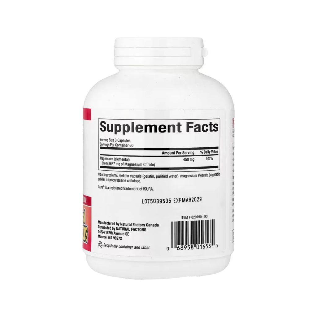 Natural Factors Magnesium Citrate 180 Cápsulas
