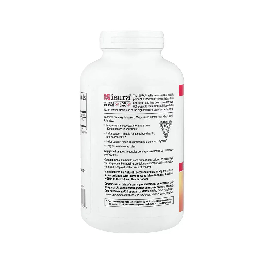 Natural factors Magnesium Citrate (450 mg por servicio) Con 360 Cápsulas