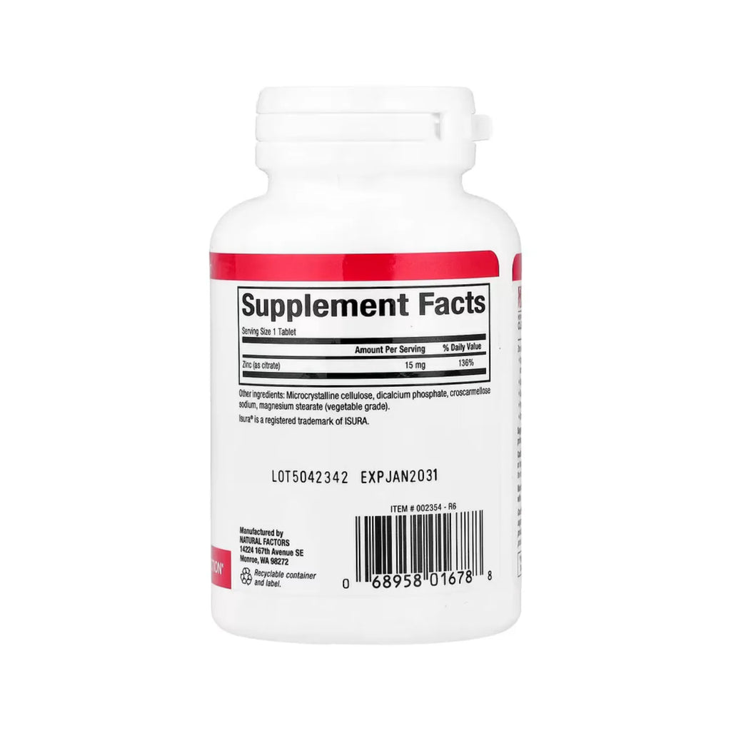 Natural Factors Citrato de Zinc 15 mg 90 Tabletas
