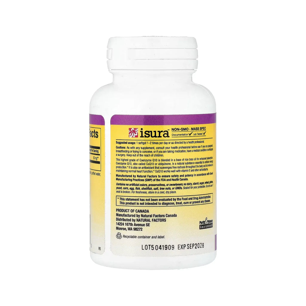 Natural Factors Coenzyme Q10 50 mg Con 120 Cápsulas Blandas