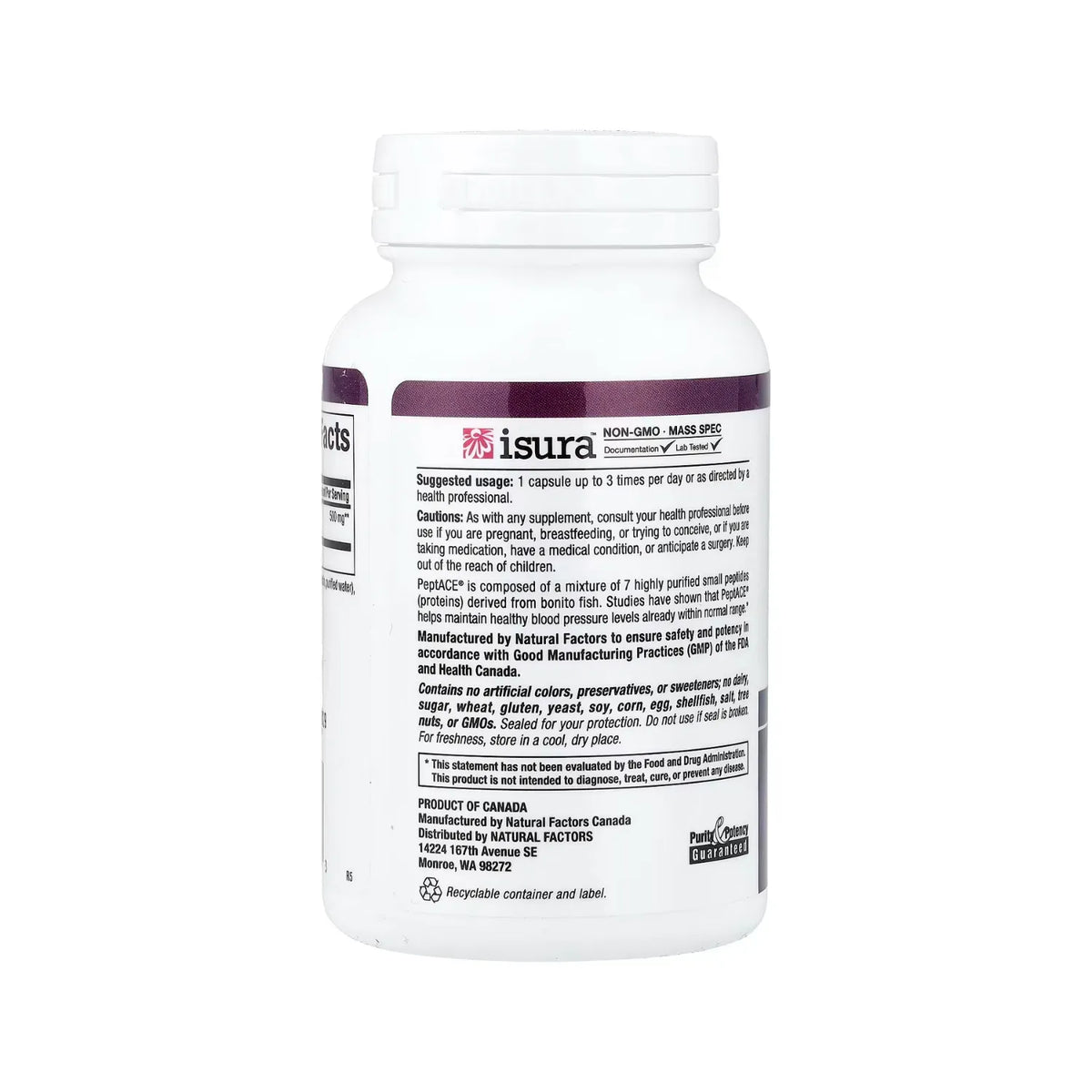 Natural Factors PeptACE Péptidos de pescado 500 mg 90 Cápsulas