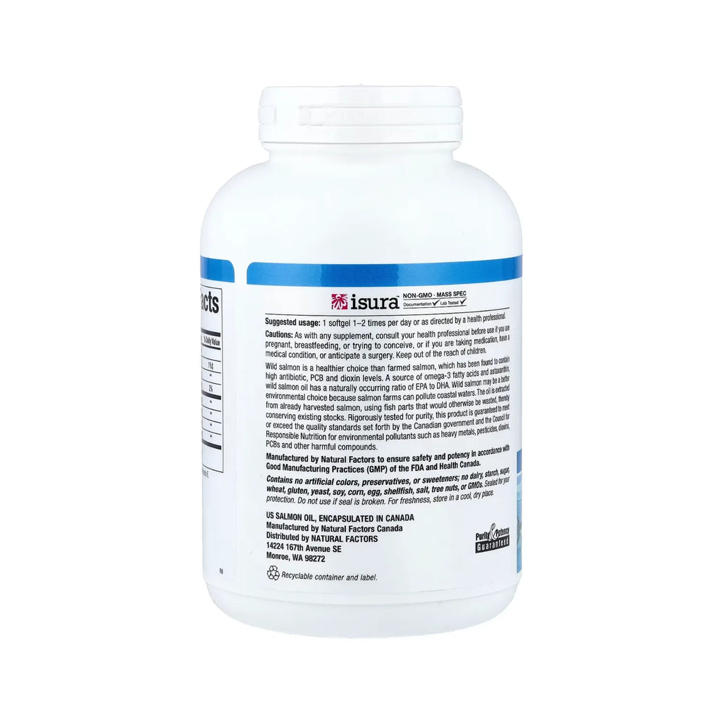 Natural Factors Aceite de salmón Salvaje de Alaska 1000 mg 180 Cápsulas Blandas