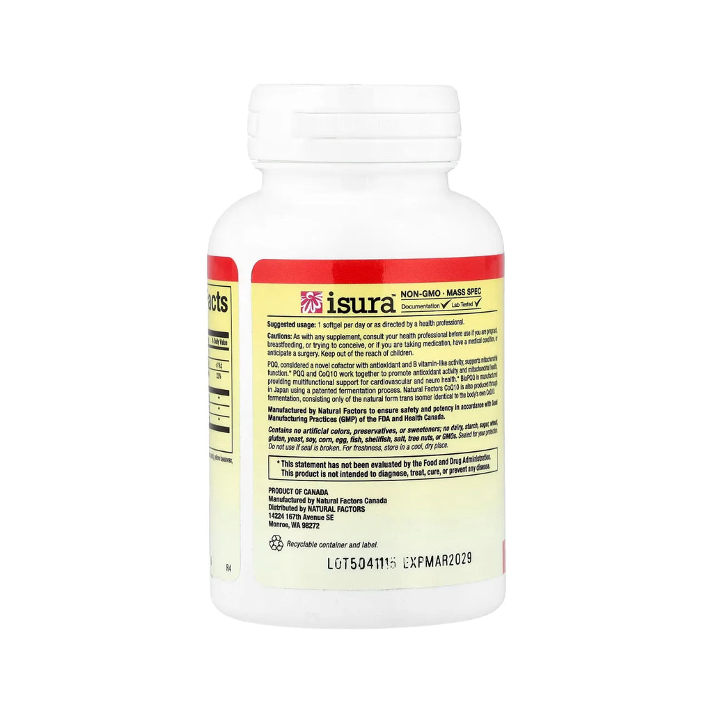 Natural Factors PQQ-10 PQQ 20 mg / CoQ10 200 mg 30 Cápsulas Blandas