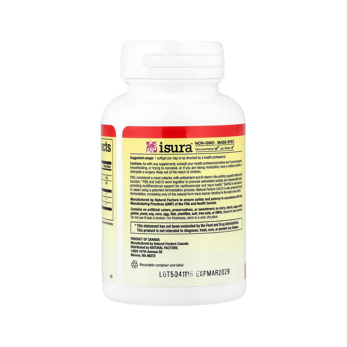 Natural Factors PQQ-10 PQQ 20 mg / CoQ10 200 mg 30 Cápsulas Blandas