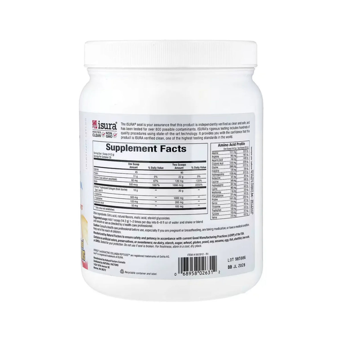 Natural Factors Total Body Collagen Bioactive Péptidos Bioactivos Sabor Naranja 500 g