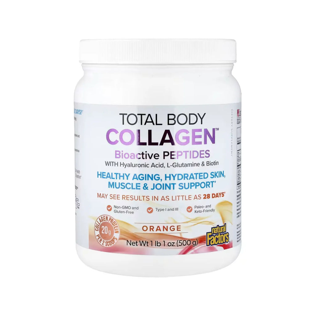 Natural Factors Total Body Collagen Bioactive Péptidos Bioactivos Sabor Naranja 500 g