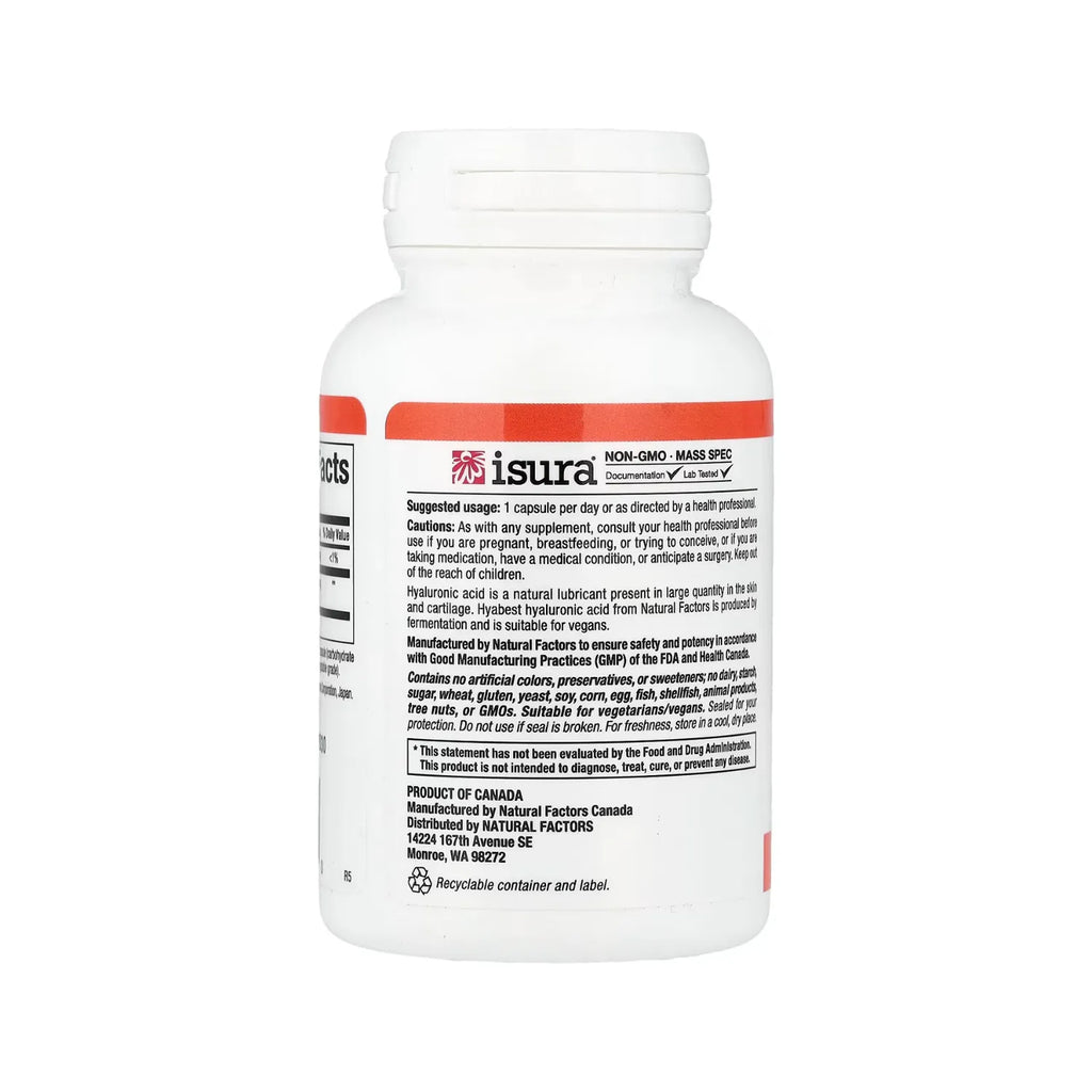 Natural Factors Hyabest Ácido Hialurónico 120 mg Con 60 Cápsulas Vegetales