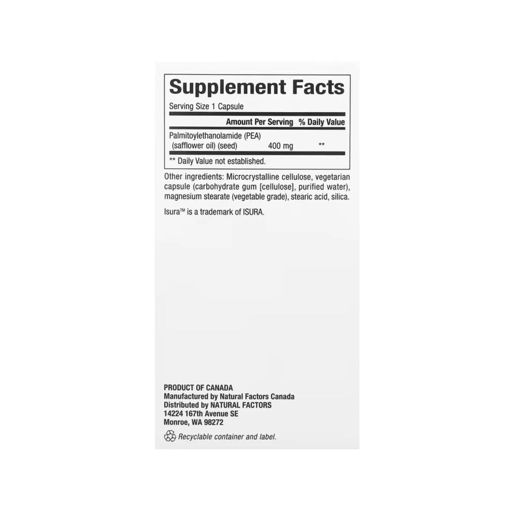 Natural Factors PEA400 (palmitoiletanolamida) 400 mg 90 Cápsulas Vegetales