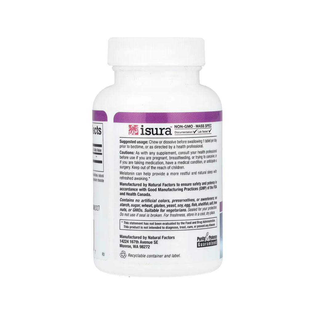 Natural Factors Stress-Relax Melatonina 10 mg Con 60 Tabletas Masticables
