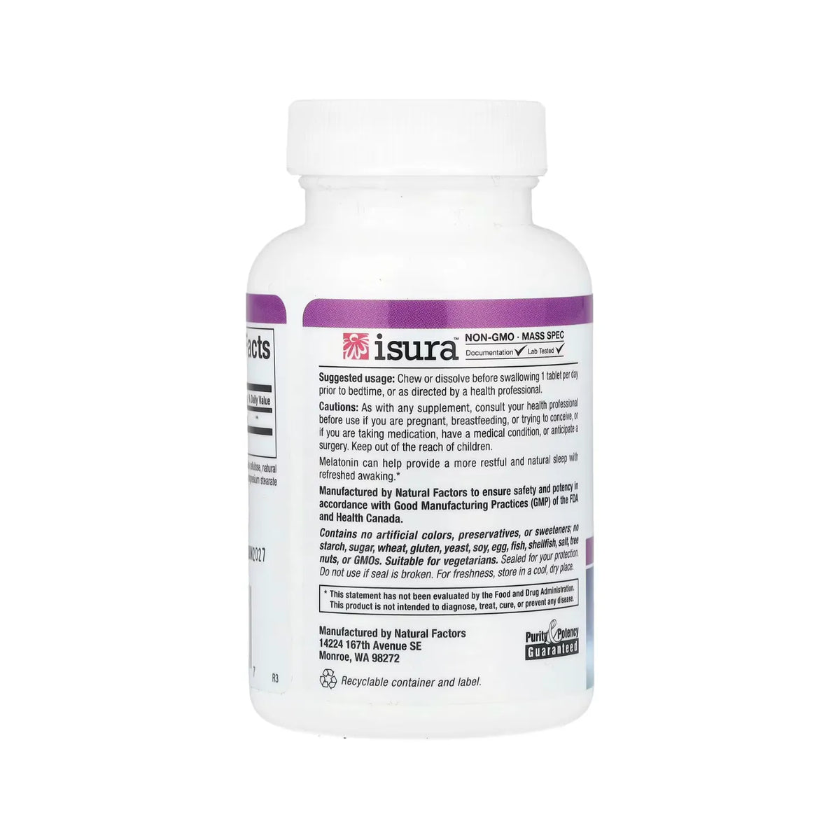 Natural Factors Stress-Relax Melatonina 10 mg Con 60 Tabletas Masticables