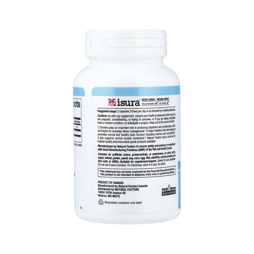 Natural Factors  L-tirosina 500 mg 60 Cápsulas