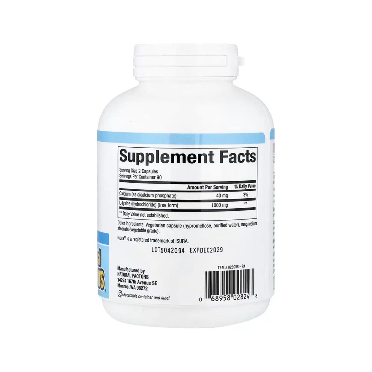 Natural Factors L-Lysine 1000 mg Con 180 Cápsulas