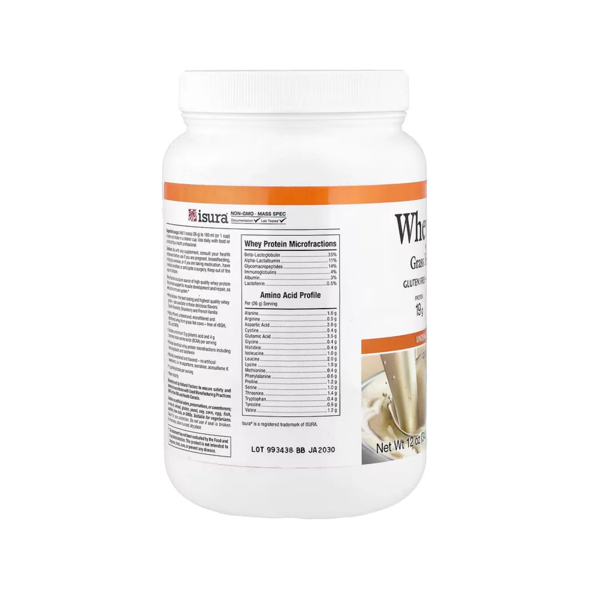 Natural Factors Whey Factors 100% Proteína de Suero de Leche Natural Sin Sabor 12 oz (340 g)