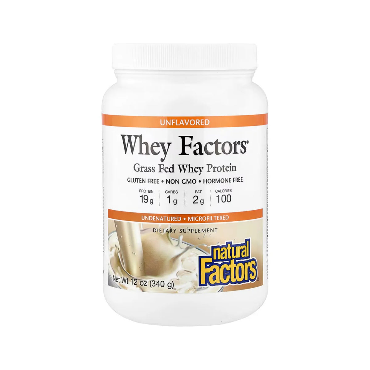 Natural Factors Whey Factors 100% Proteína de Suero de Leche Natural Sin Sabor 12 oz (340 g)