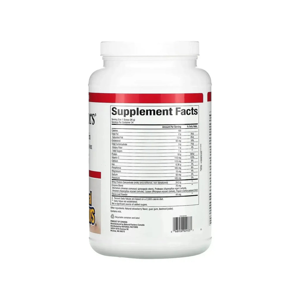 Natural Factors Whey Factors Proteína de Suero Sabor a Fresa 907 g